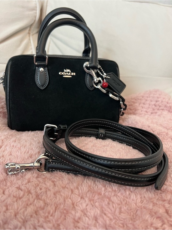 Coach Handbags - Coach Black Suede Mini Rowan with Silver Hardware